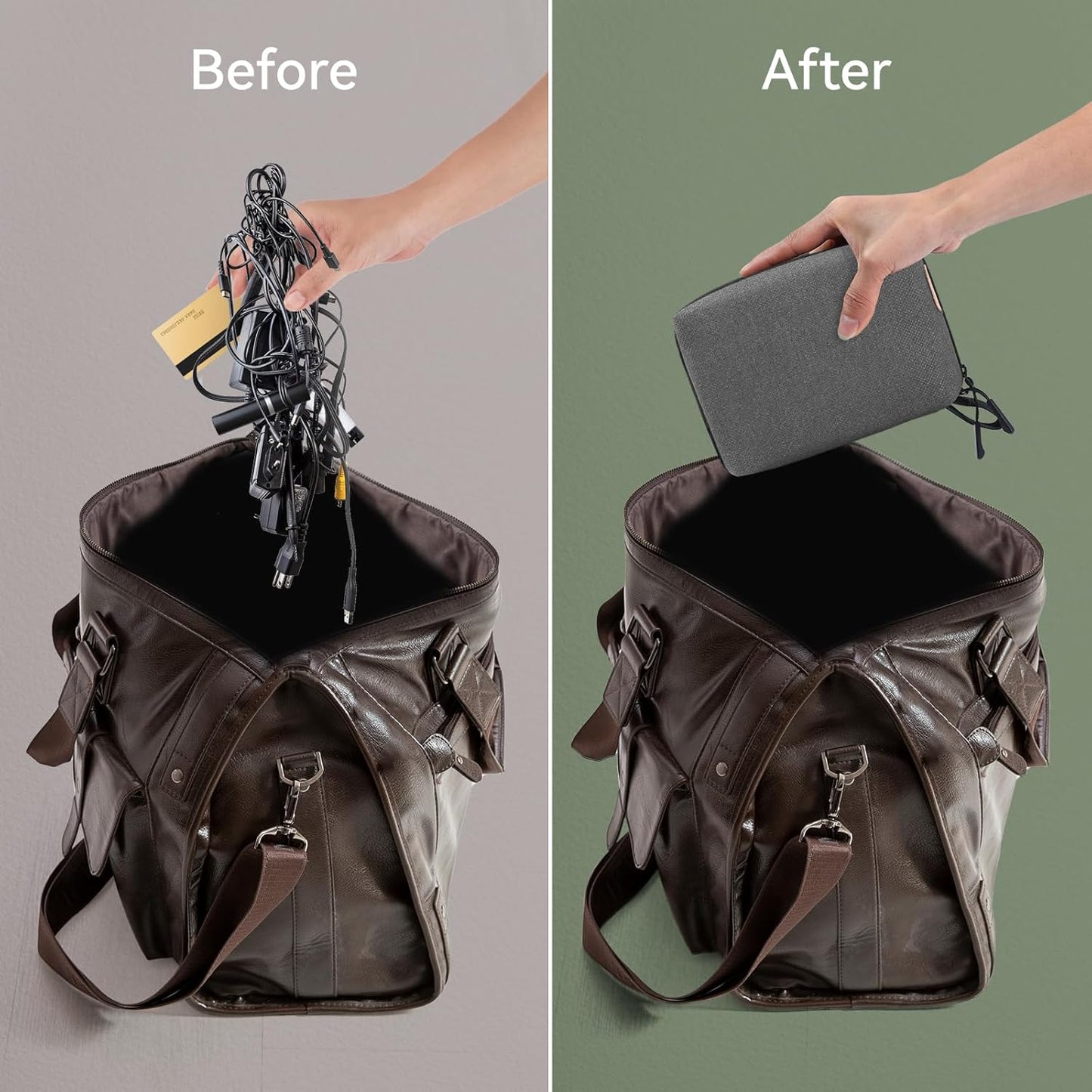 Electronics Organizer Cord Organizer Travel, Small Tech Bag for Cords, Chargers, Power Bank, Earbuds – Portable Cable Pouch for Office, Business Trip, Commute – Water & Scratch-Resistant