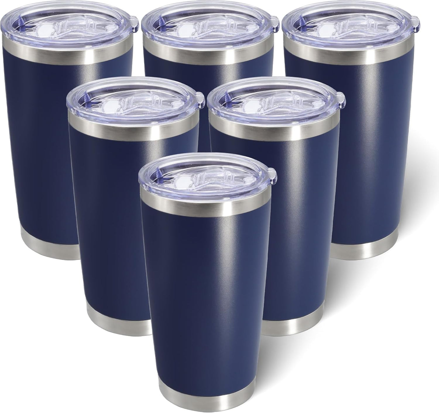 20oz Tumbler Bulk Stainless Steel Tumblers with Lid Vacuum Insulated Double Wall Travel Coffee Mug Powder Coated Tumbler Cup for Hot and Cold Drinks(Navy Blue, 6 pack)