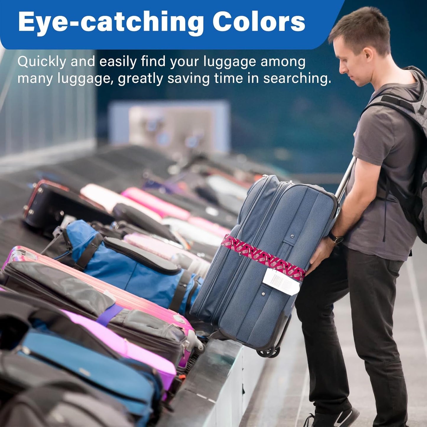 2 Pack Luggage Straps for Suitcases, Adjustable Travel Belt with Double Lock and Quick Release Buckle, Heavy Duty Nylon Bag Packing Strap, Bright Identifiers Business Travel Accessories-Pink Bottles