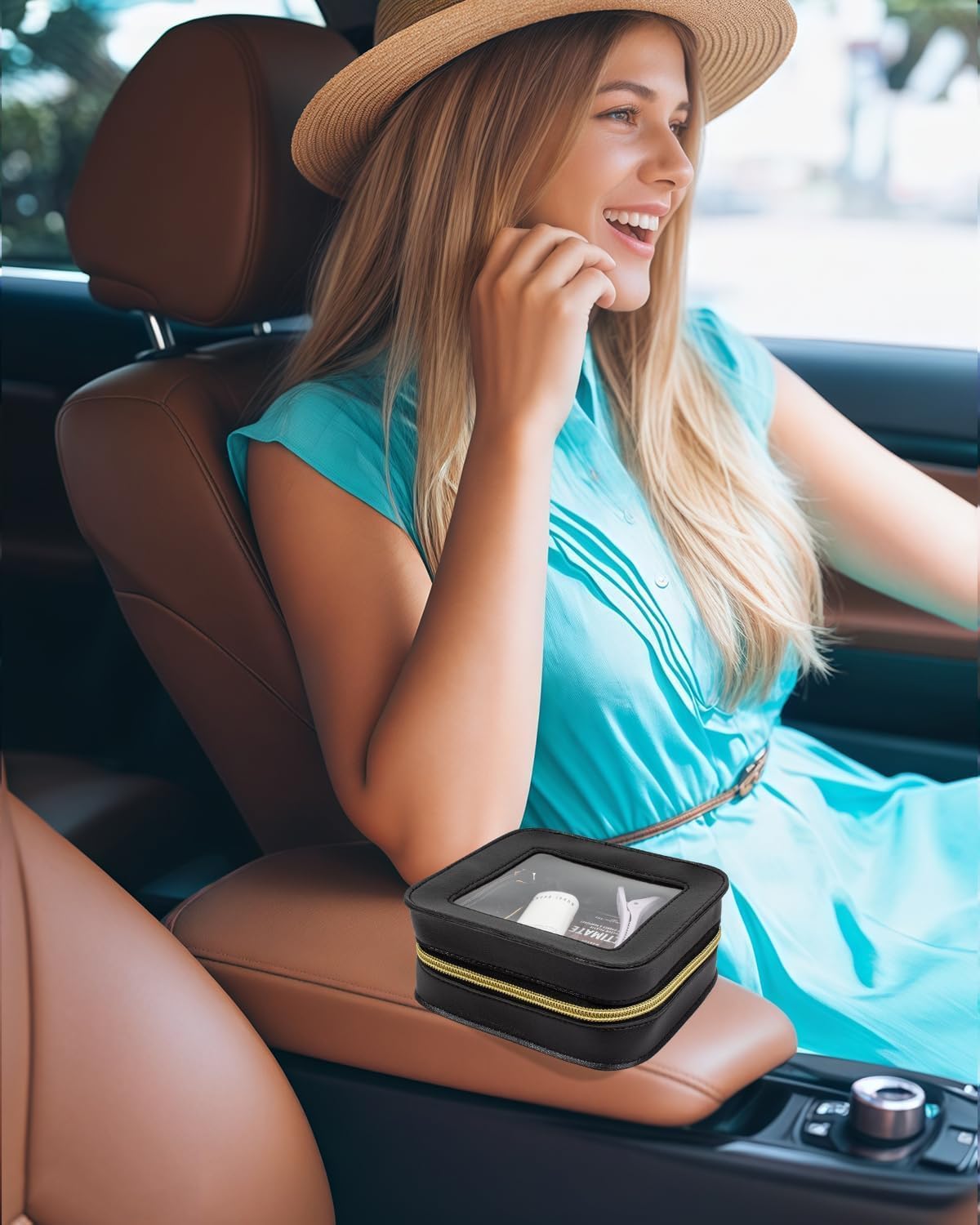 2 Pcs Clear Makup Bag Set, Clear Cosmetic Bags with Zipper Waterproof Small Travel Cosmetic Case Cute Make Up Pouch Mini Car Essentials for Women Travel Car Organizer (Mini Black)