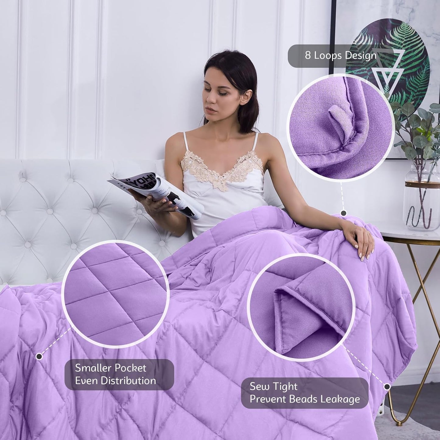 L'AGRATY Weighted Blanket - 48"x72" 15lbs Cooling Breathable Heavy Blanket with Glass Beads for Adult All-Season