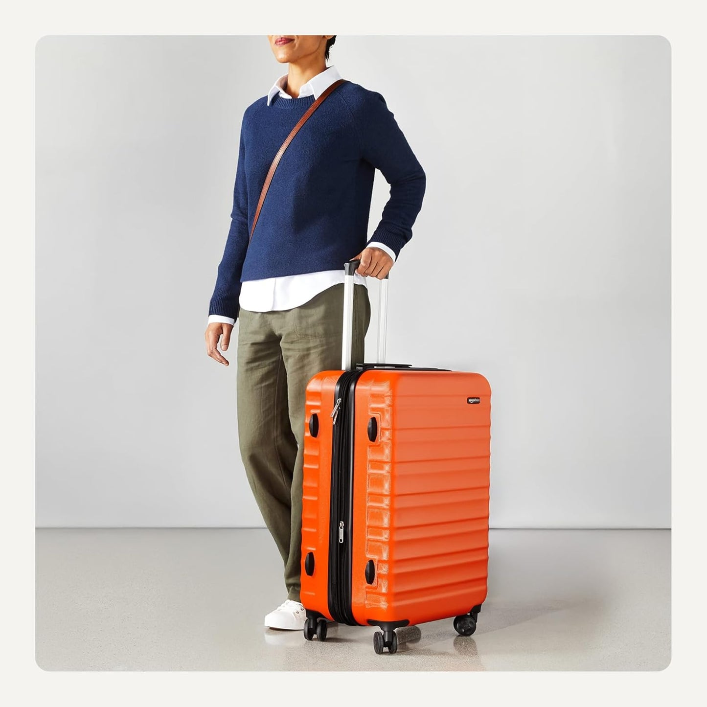 Amazon Basics 26" Hardside Medium Checked Luggage, Hardshell Suitcase With Wheels, Expandable For Up to 15% More Space, With Scratch-Resistant Surface, Four Multi-directional Wheels, Orange