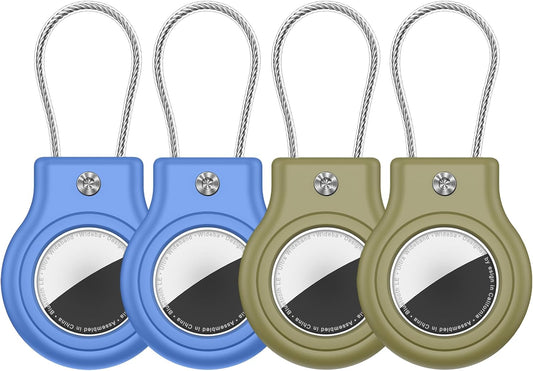 Waterproof Airtag Holder,4 Pack Airtag Case with Secure Lock,Airtags Keychain for Apple Airtag,Anti-Lost Protective Case Air tag Accessories for GPS Tracker Luggage,Bag,Key,Pet-Blue/Blue/Green/Green