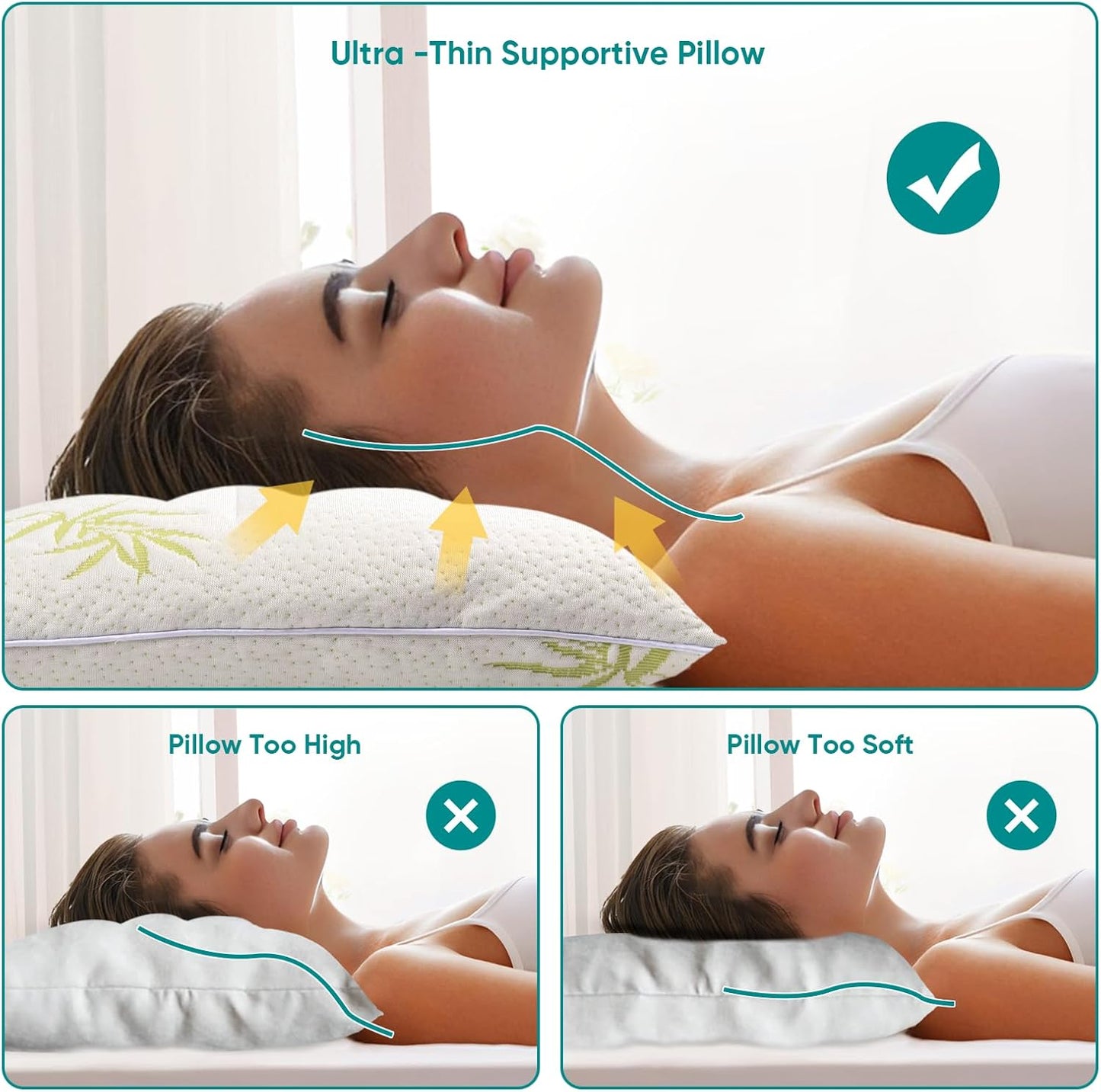 MINUPWELL Ultra Flat Small Pillow for Sleeping, 18x13 in Small Pillow for Travel 7D High Support 2.5 inch Height Ultra Thin Pillows -Mini Pillow - Rayon Derived from Bamboo