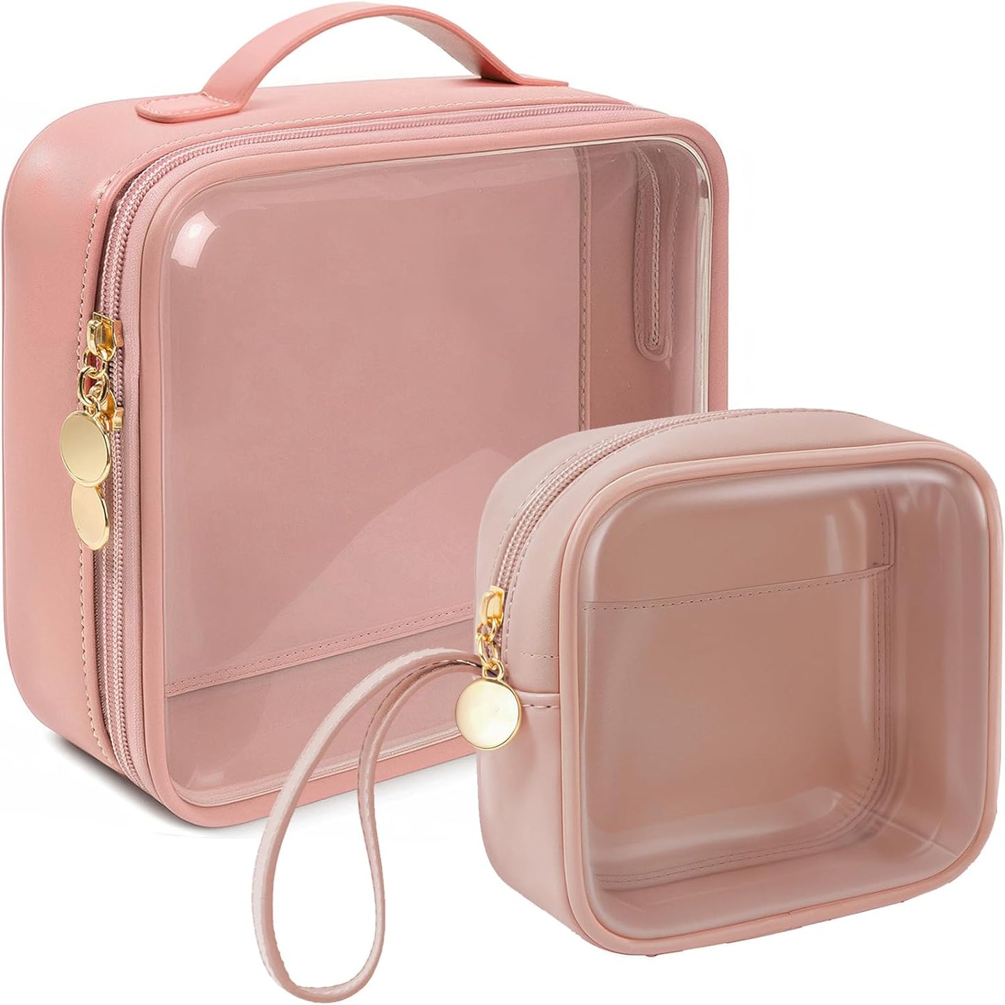 KOTORA TSA Approved Toiletry Bag with Mini Clear Makeup Bag PVC Cosmetic Bags for Women and Men, Carry on Airport Airline Compliant Bag Car Accessories for Women Men(A-Clear Pink)