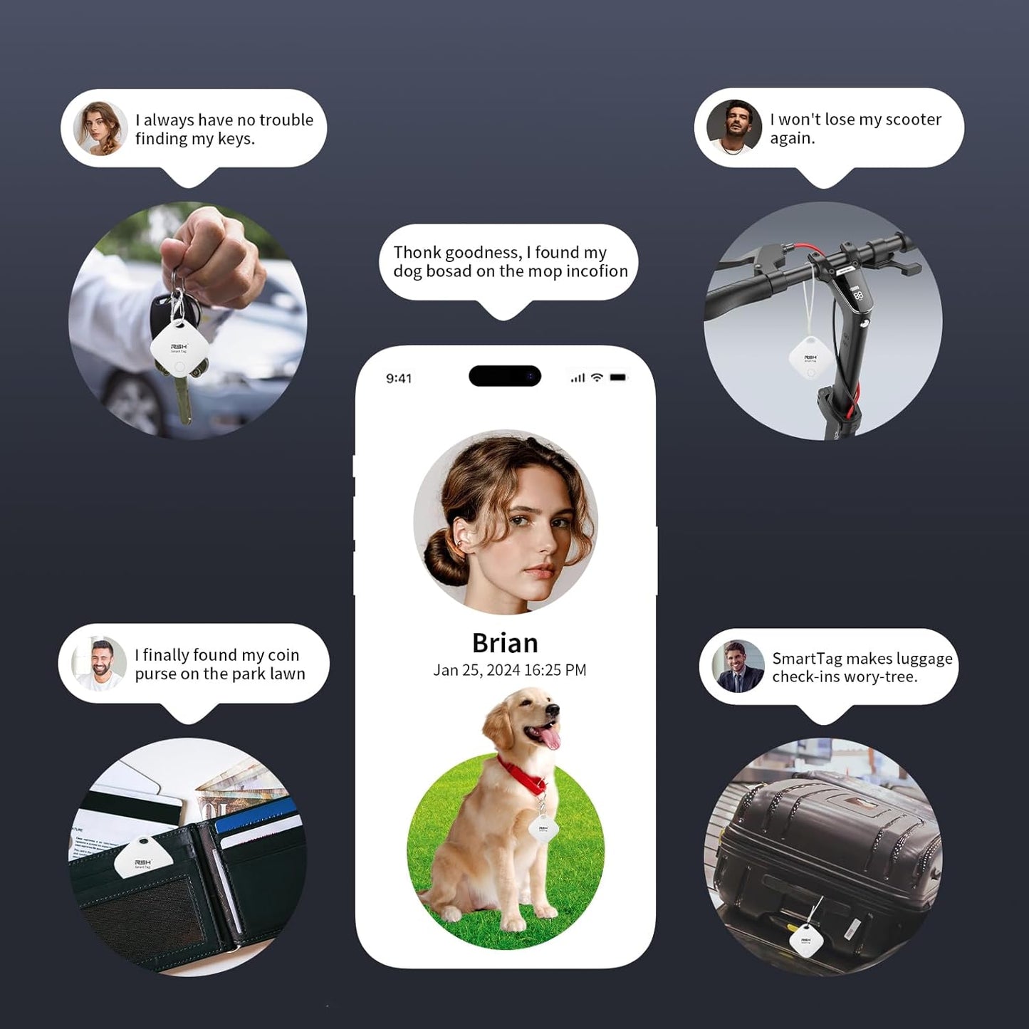 Air Tracker Tag 4 Pack Bluetooth Luggage Tracker tag Locator Works with Apple Find My,Smart Tracker for Suitcase, Bag, Backpack, Wallet,Replaceable Battery Smart tag Item Finder