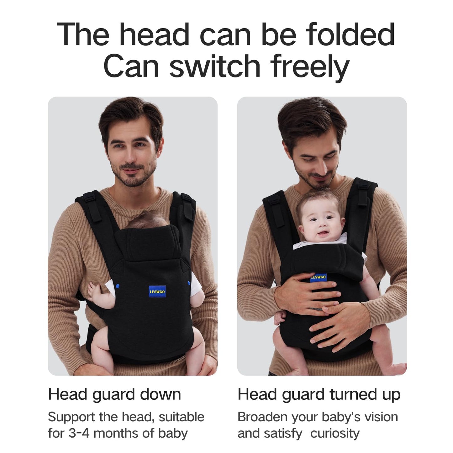 Baby Carrier Newborn to Toddler,Newborn Carrier(7-25lbs) with Head Support, Cozy Baby Wrap Carrier, with Hook&Loop for Easily Adjustable, Soft Fabric (Breathable Black) (All-Black)
