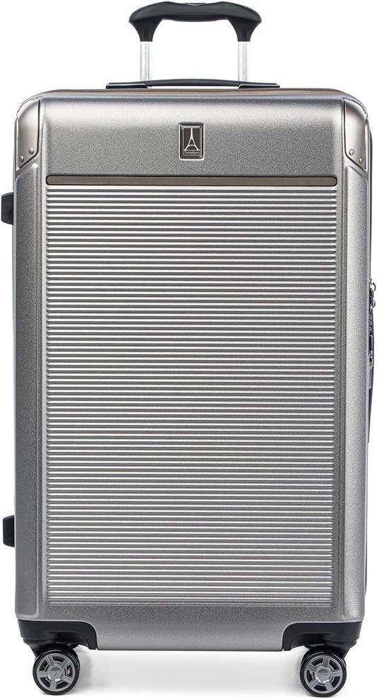 Travelpro Platinum Elite Hardside Expandable Checked Luggage, 8 Wheel Spinner, TSA Lock, Hard Shell Polycarbonate Suitcase, Metallic Sand, Checked Large 28-Inch