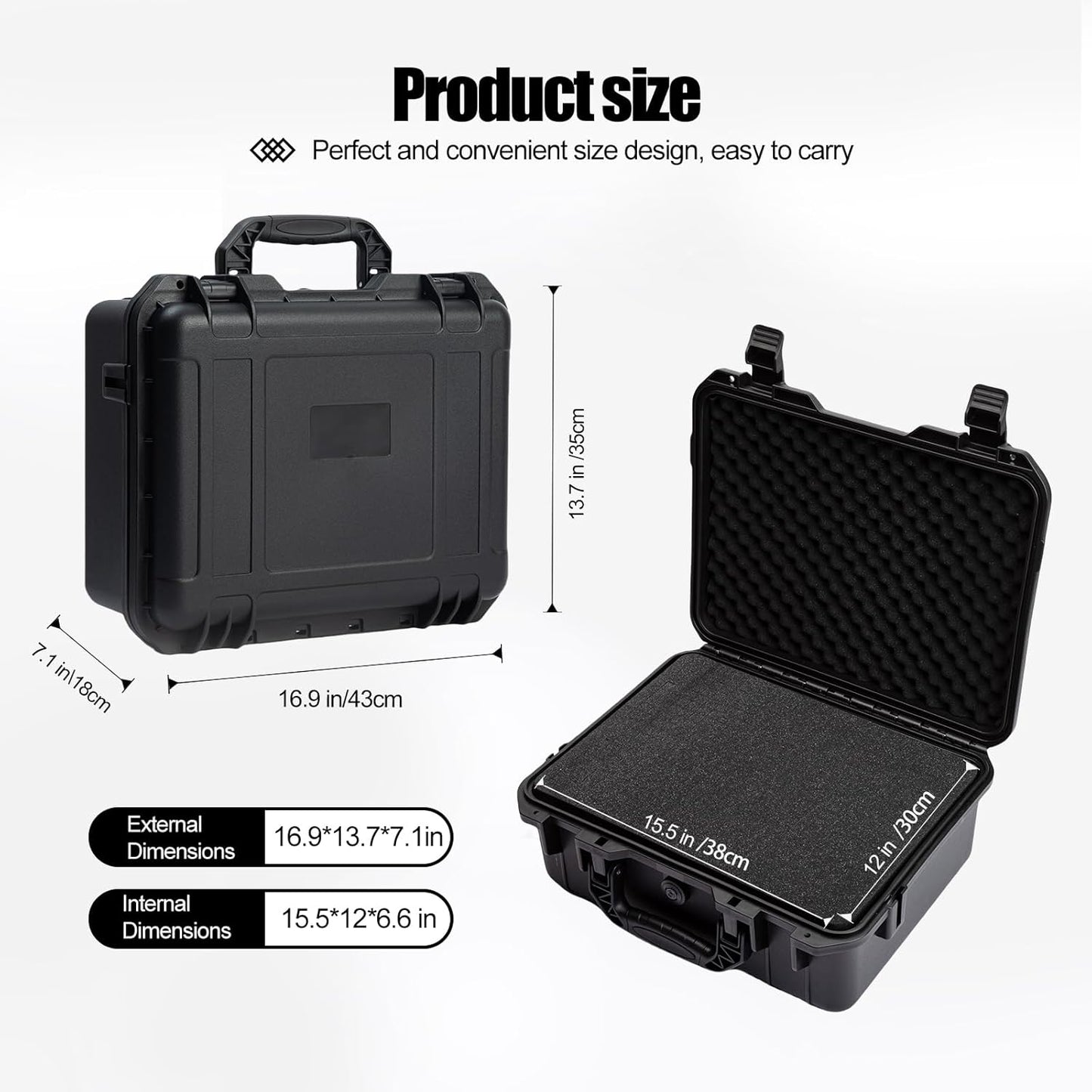 Hard case Waterproof Hard Case with DIY Customizable Foam Insert Portable Protective Case with Knife for Camera Drones Equipments Tools Test Instruments 16.9''x13.7''x7.1''