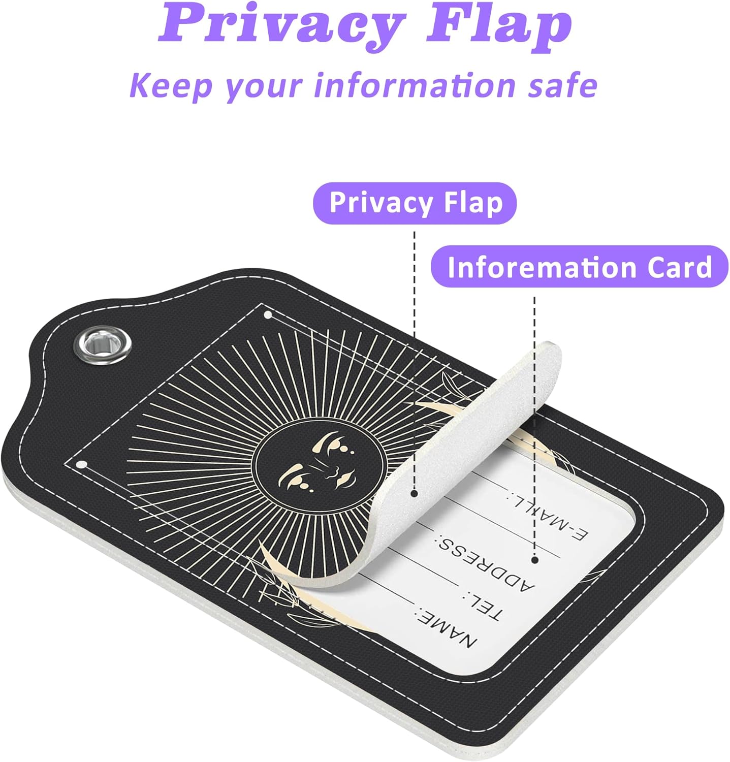 2 Pack Luggage Tags for Suitcase Moonlight in Vintage Engraving Leather Stainless Steel Loop Label Tags for Women Men Travel Bag Suitcase with Privacy Cover Name ID Card