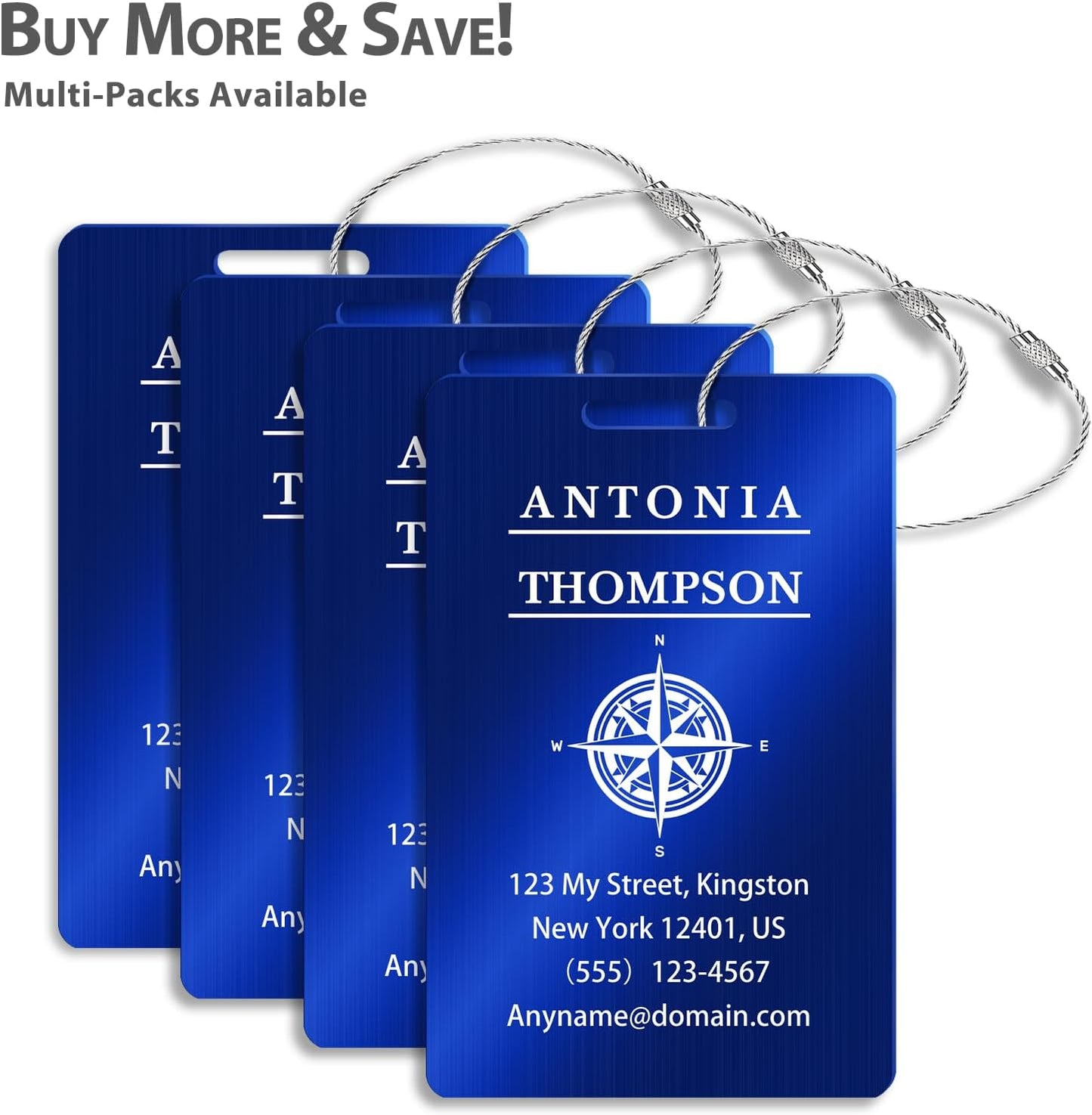 Personalized Luggage Tags for Suitcases (2/4/6/8 Pack) - Custom Engraved Metal Travel Tag, Customizable Pattern/Name/Text for Bags Backpacks Suitcases