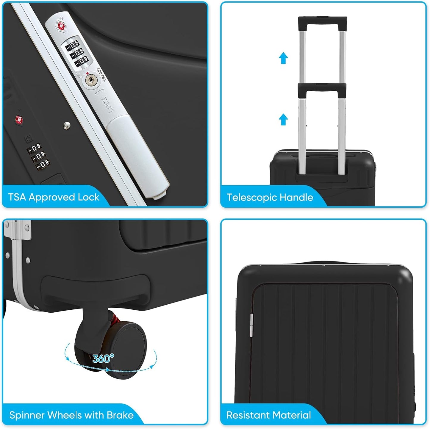 20 Inch Ride on Luggage With Seat For Kids&Adults,with Front Pocket, Foldable Seat Back TSA Approved Lock, 360° Spinner Wheels (20 inch,Black)