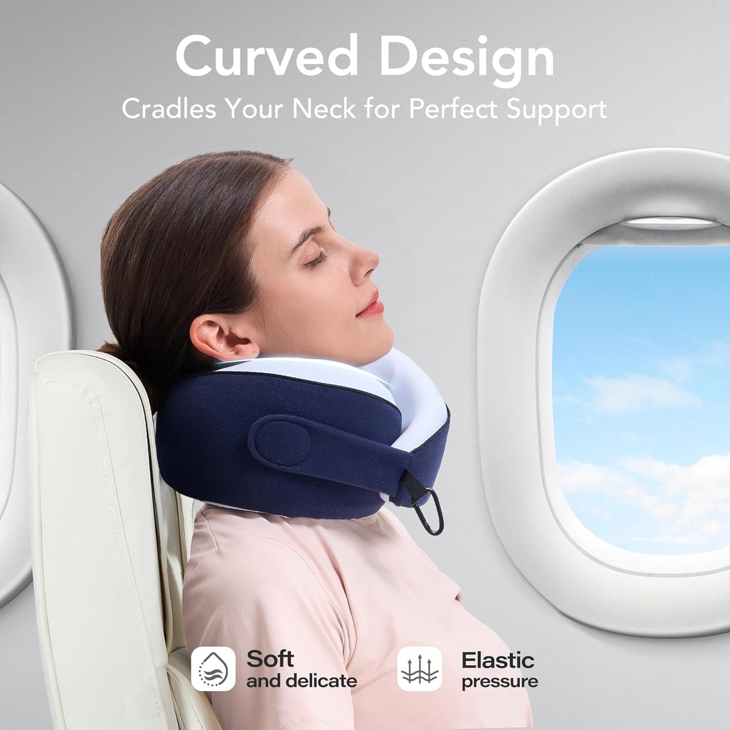 Travel Pillow, 100% Pure Memory Foam Travel Neck Pillow Airplane Neck Support Ergonomic Design for Traveling Suitable for Airplanes,Offices and Cars (Blue)