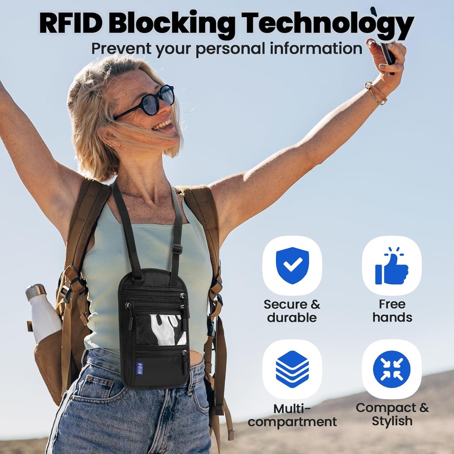 Passport Holder For Travel Family: Neck Wallet Passport Pouch Travel Document Organizer Porta Pasaporte Multiple Passport Holder Rfid Blocking, 5.9in x 9.25in, Black, W-2024