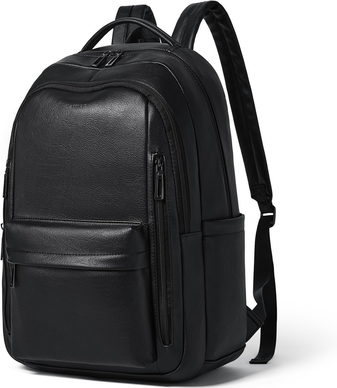 30L Business Laptop Backpack for Women Men, Travel Work Backpack Purse Faux Leather College Bookbag fits 15.6" Laptop - Black