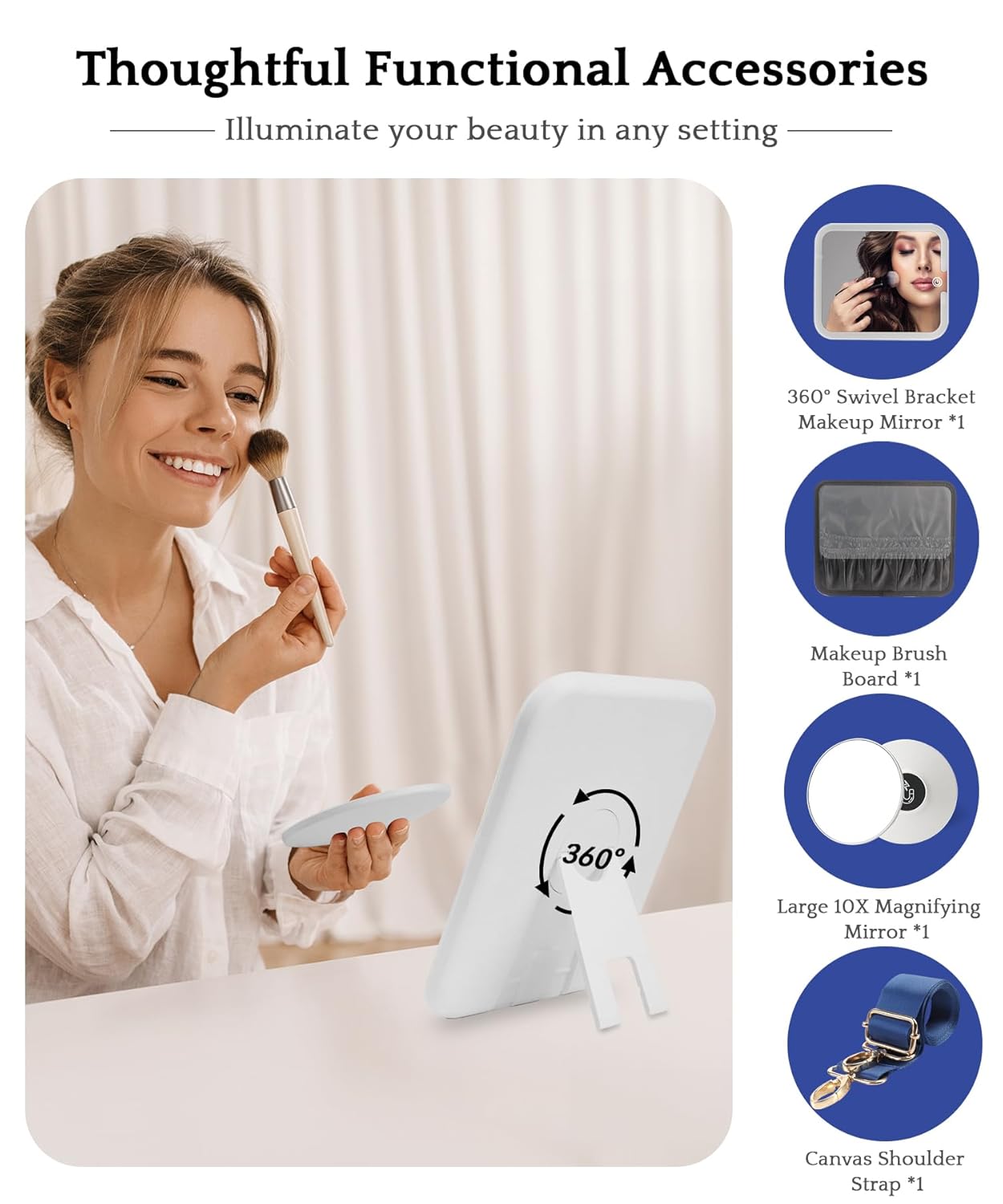 MOMIRA Travel Makeup Bag Cosmetic Bag with Lighted Mirror, Adjustable Brightness in 3 Color Scenarios/Detachable makeup mirror, All-round Upgrade, Waterproof, Gift for Women -Blue