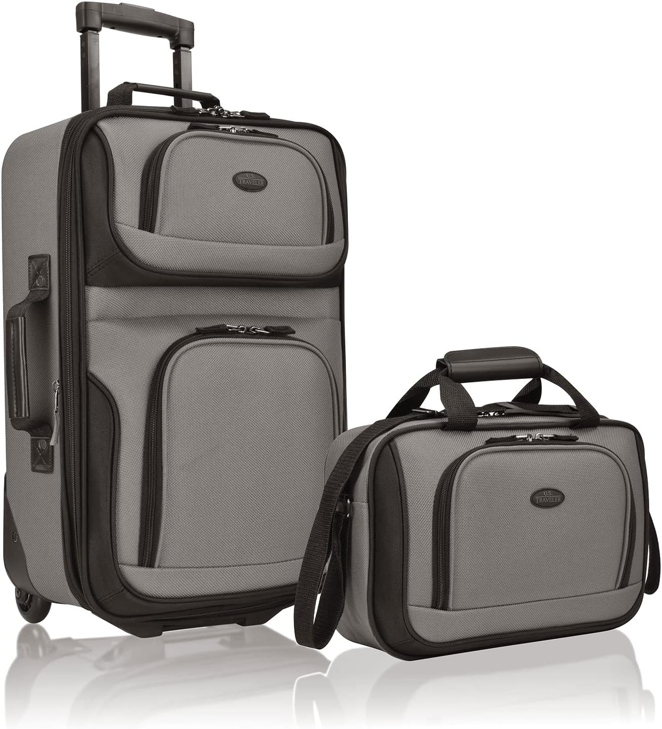 U.S. Traveler Rio Fabric Expandable Carry-on Luggage, Rolling Suitcase, Grey, 2 Wheel Set