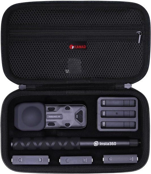 XANAD Hard Case for Insta360 X5/X4/X3/X2 Waterproof 8K 360 Action Camera,114CM Selfie Stick- Storage Carrying Bag(Black)