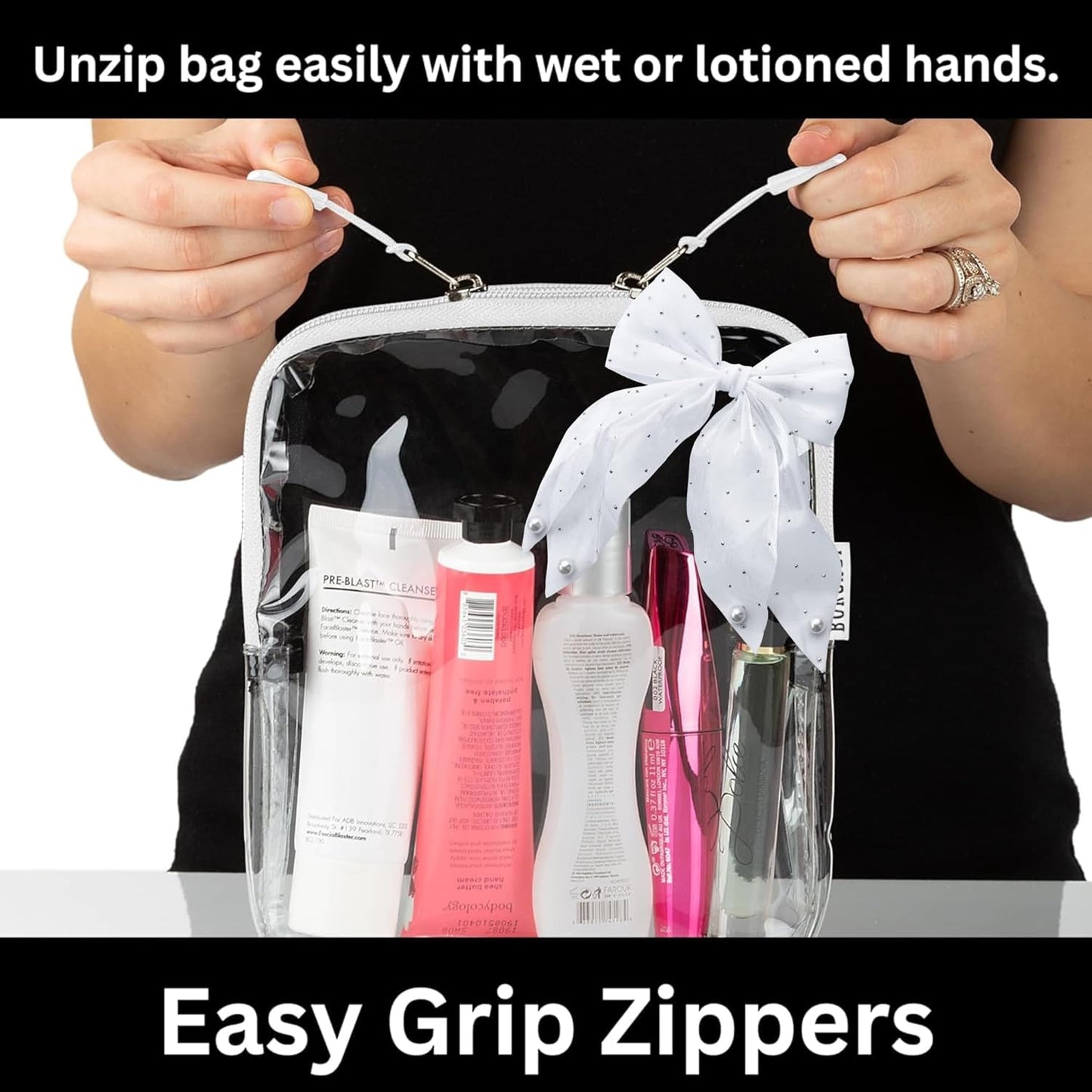 BORSALI TSA Approved Toiletry Bag - Clear Quart Size for 3-1-1 Carry On Travel - Makeup Organizer Cosmetic Pouch with Zipper - Travel Accessories - 5 Pack Colors