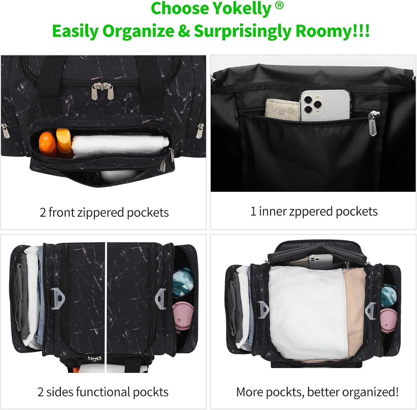 20 inch Sports Duffel Bag - for Travel Gym - Black Marble