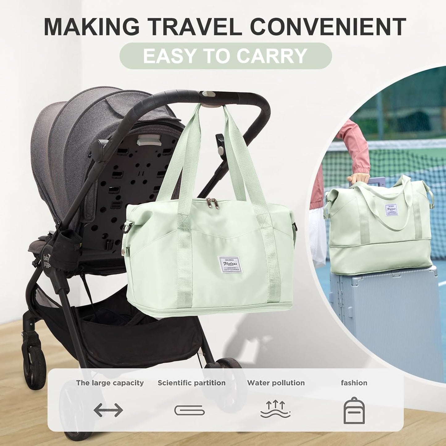 Travel Duffel Bag, Sports Tote Gym Bag, Shoulder Weekender Overnight Bag for Women