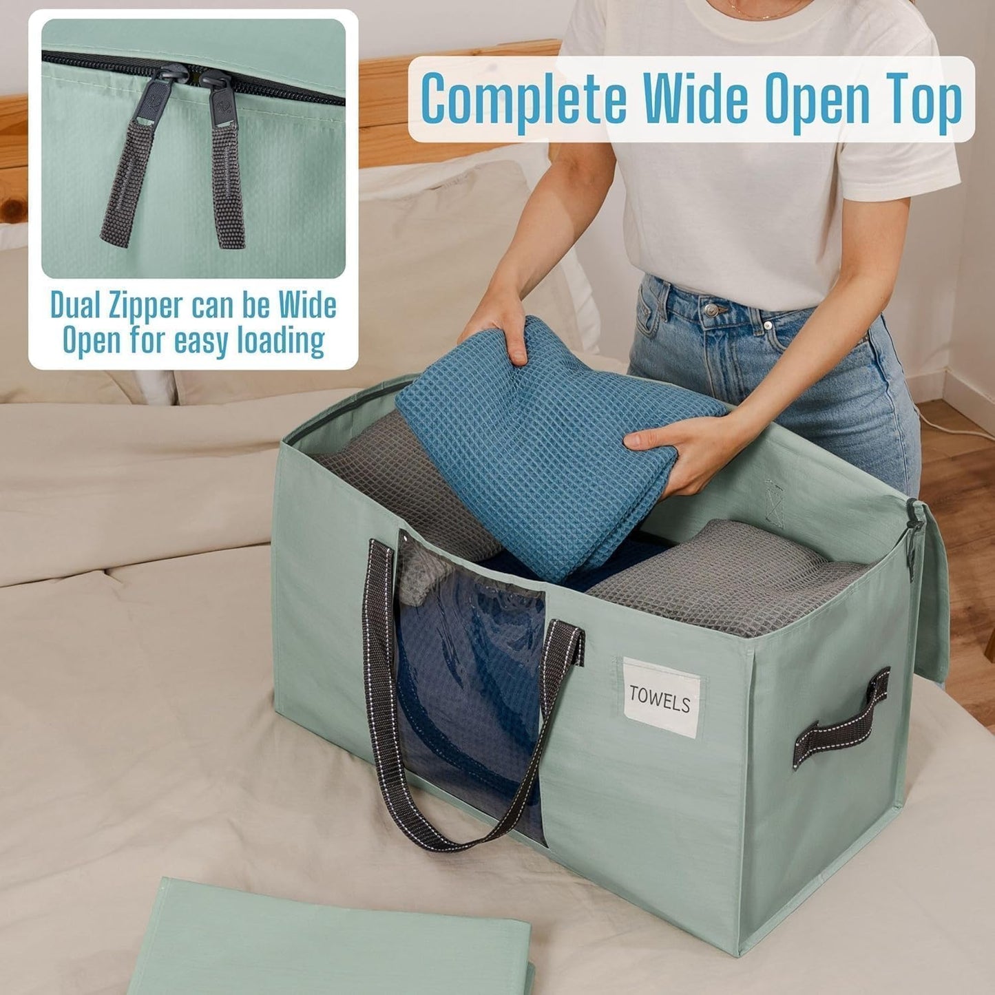 VENO 6 Pack Moving Bags, Comforter and Blanket Storage Bags for Closet, Moving Boxes, Boxes with Lids Alternative, College Dorm Packing Supplies, Foldable Heavy-Duty Tote (Light Green Matte, 6 Pack)