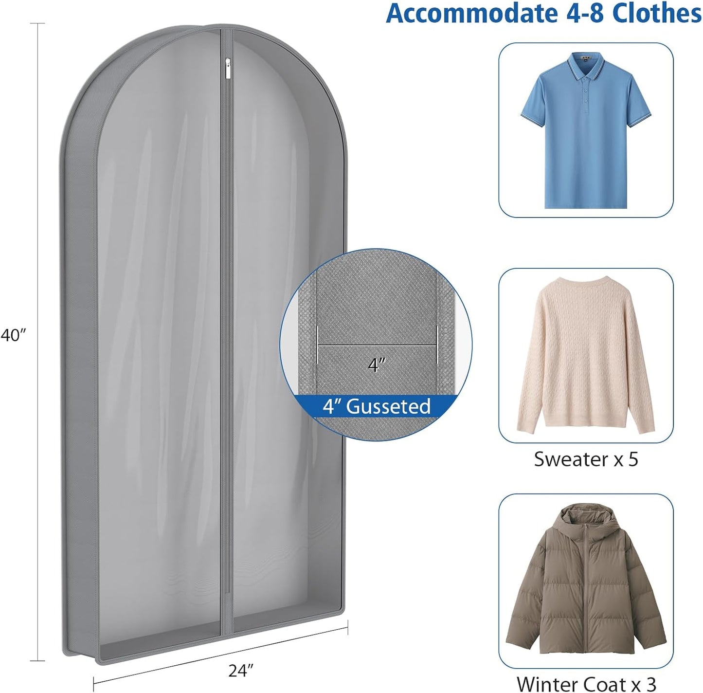 Zilink 40" Suit Bags for Closet Storage Clear Mink Coat Storage Bag Hanging Garment Bags for Storage with 4" Gussets for Suit, Fur Coat, Leather Jacket, Shirts and Sweater, Set of 4