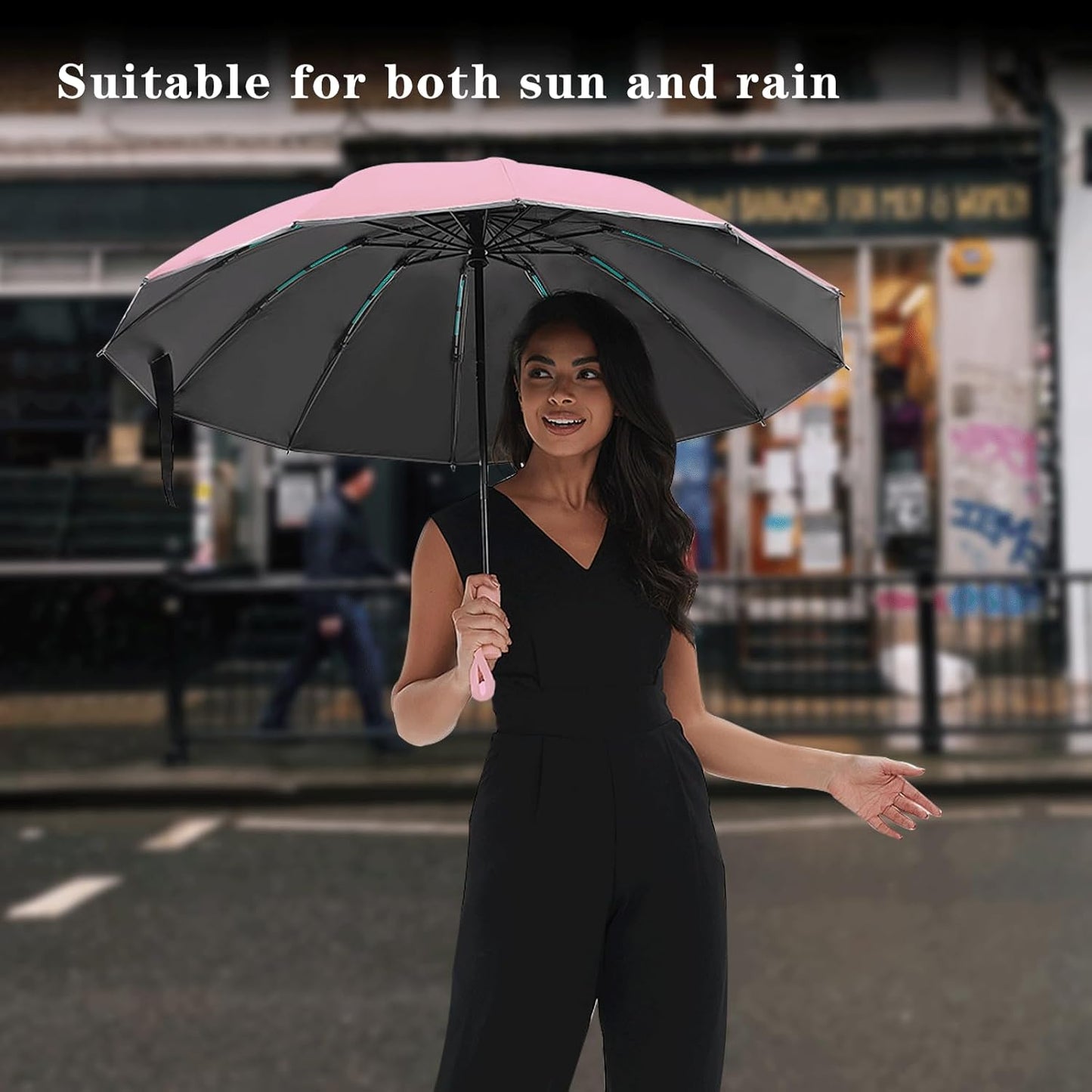 Large Double-Ribs Umbrella Automatic Folding Umbrella for Women Men, Travel, UPF 50+ UV Protection