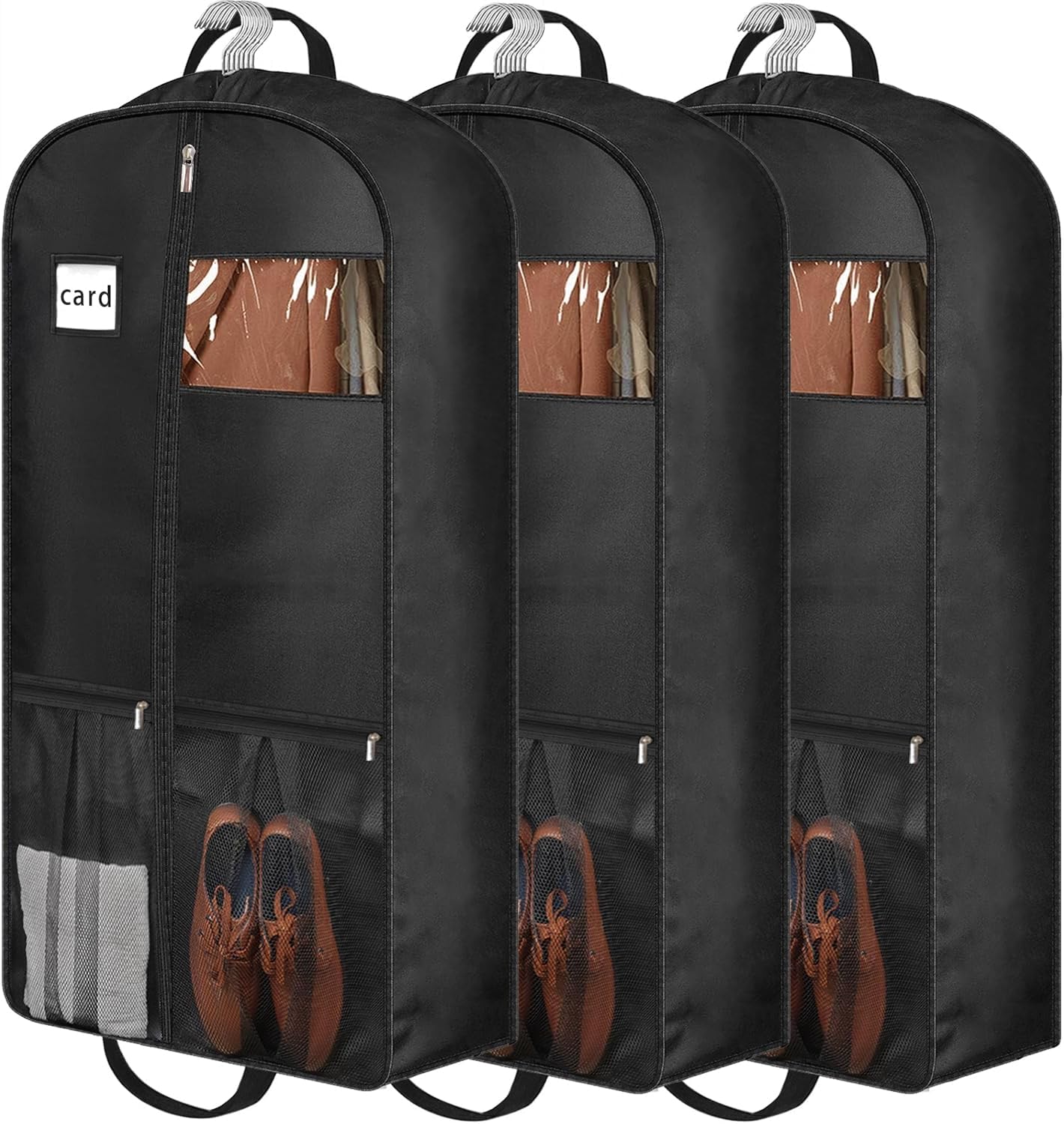 43" Heavy Duty Garment Bags Suit Bags Travel, Suit Holder for Hanging Clothes Storage, 6" Gussetes with Pockets and 2 Carry Handles, Clothes Cover for Coat, Dress, Jacket, Shirts, 3 Pack