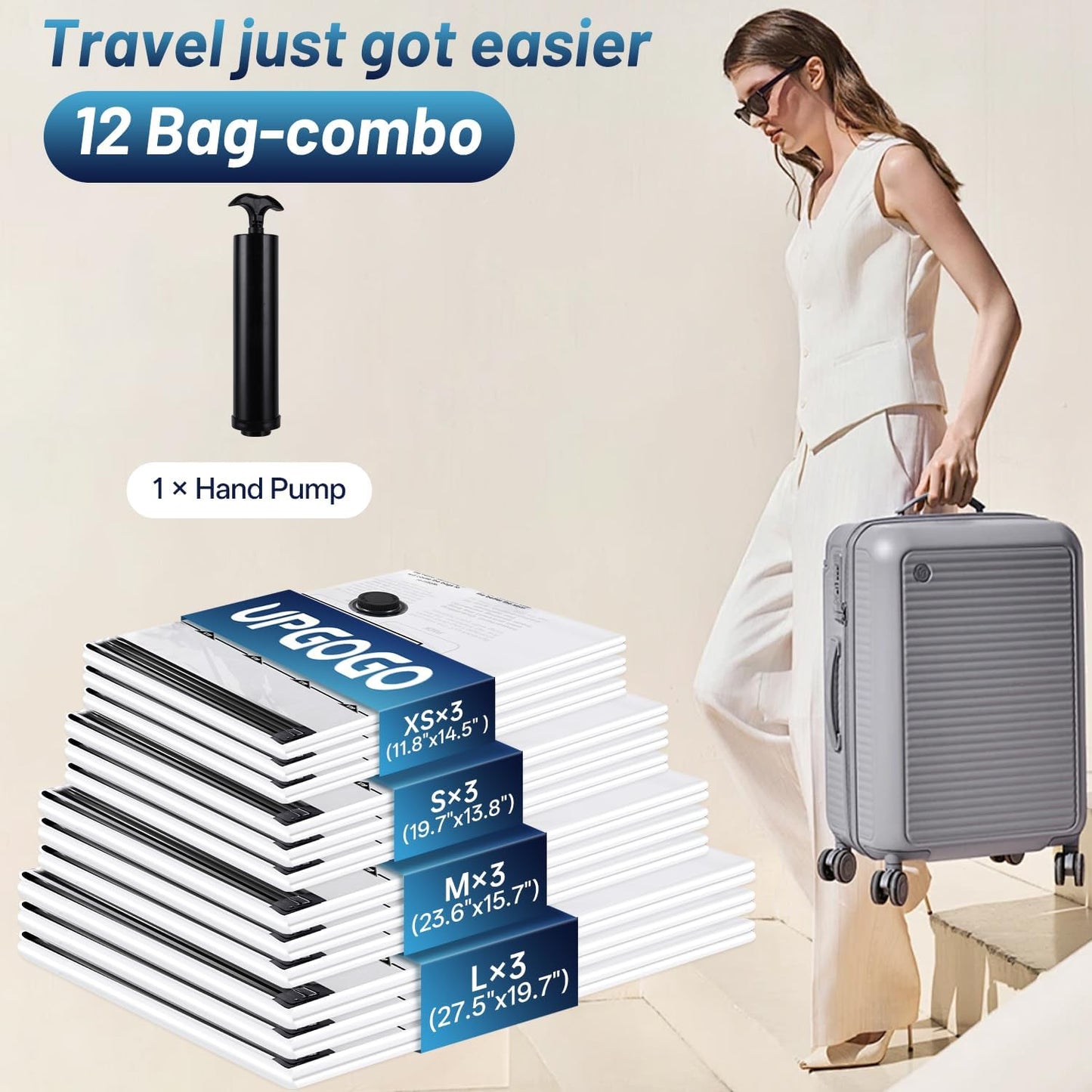 Travel Vacuum Bags for Luggage with Hand Pump,Vacuum Seal Bags for Clothing,Packing Cubes Compression,Cruise Ship and Travel Essentials(Combo 12 Pack)