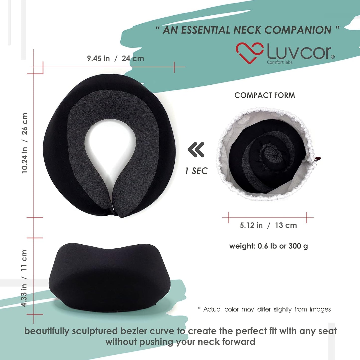 Premium Quality Memory Foam Travel Neck Pillow Bundle - Best Ergonomic Pillow for Airplane Travel, car Ride, Sleeping. Comes with Eye mask, earplugs and Storage Bag.(Stealth Black)