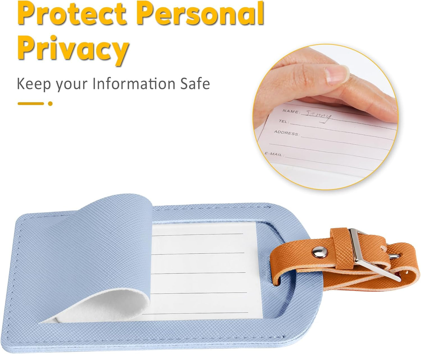 3 Pack Luggage Tags for Suitcases, TSA Approved Bag Tags, Baggage Tags with Privacy Protection, Travel Essentials Luggage Accessories, Light Blue & Brown