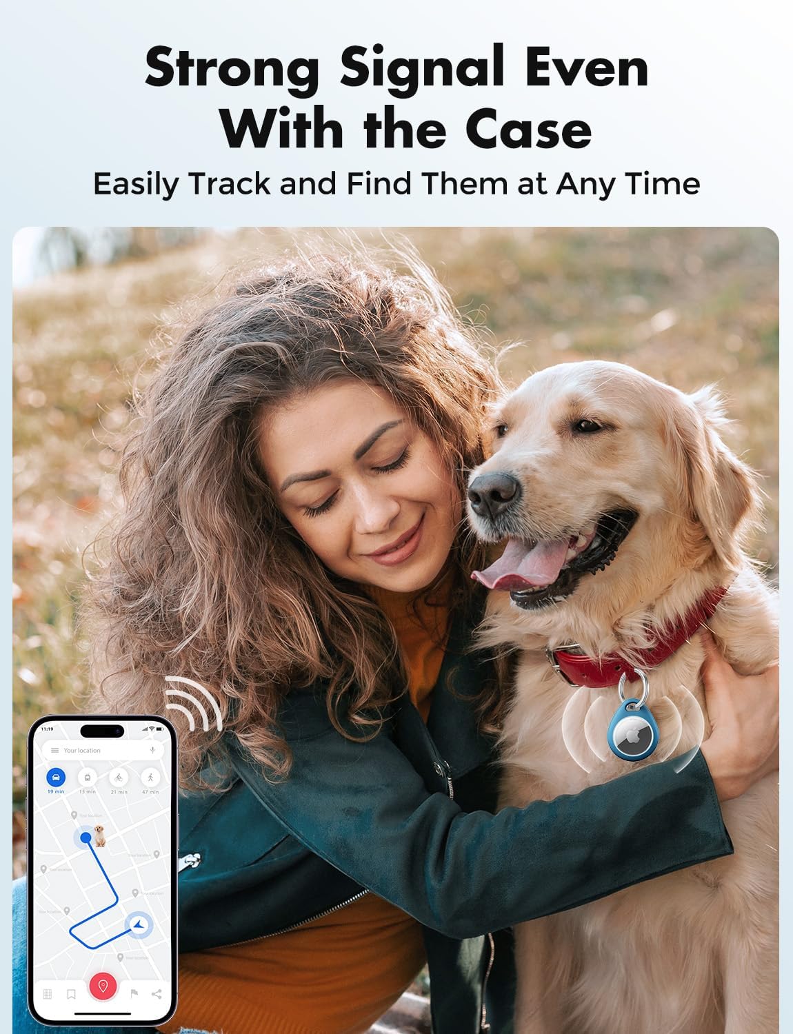 UNBREAKcable Holder for Apple AirTag - 4 Pack [Fit Tightly Design] [Easy to Install] [Hold Air Tag Securely] Waterproof TPU Protective Case with 304 Stainless Steel Keychain Key Ring, Black+Blue