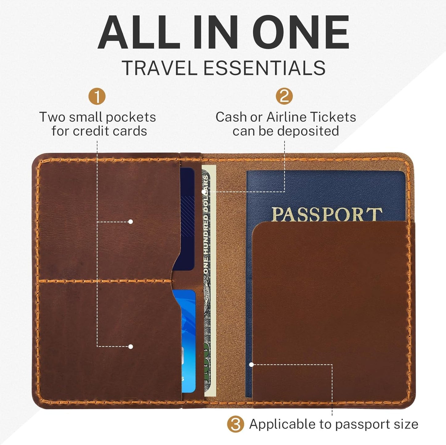 Genuine Leather Passport Holder, Wallet Cover Case for Travel Must Haves, Card Slots - RFID Blocking Travel Wallet - Men's Passports Case (Bourbon Brown)
