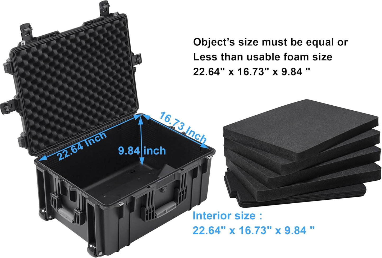 Rolling Hard Case with Foam,26 x 20 x 13 Inch, Equipment Case with Wheels and 4 Handles for camera, Drone,tool, electronics,Shockproof, Waterproof, TSA Friendly, Inner 22.64"X 16.73"X9.84"