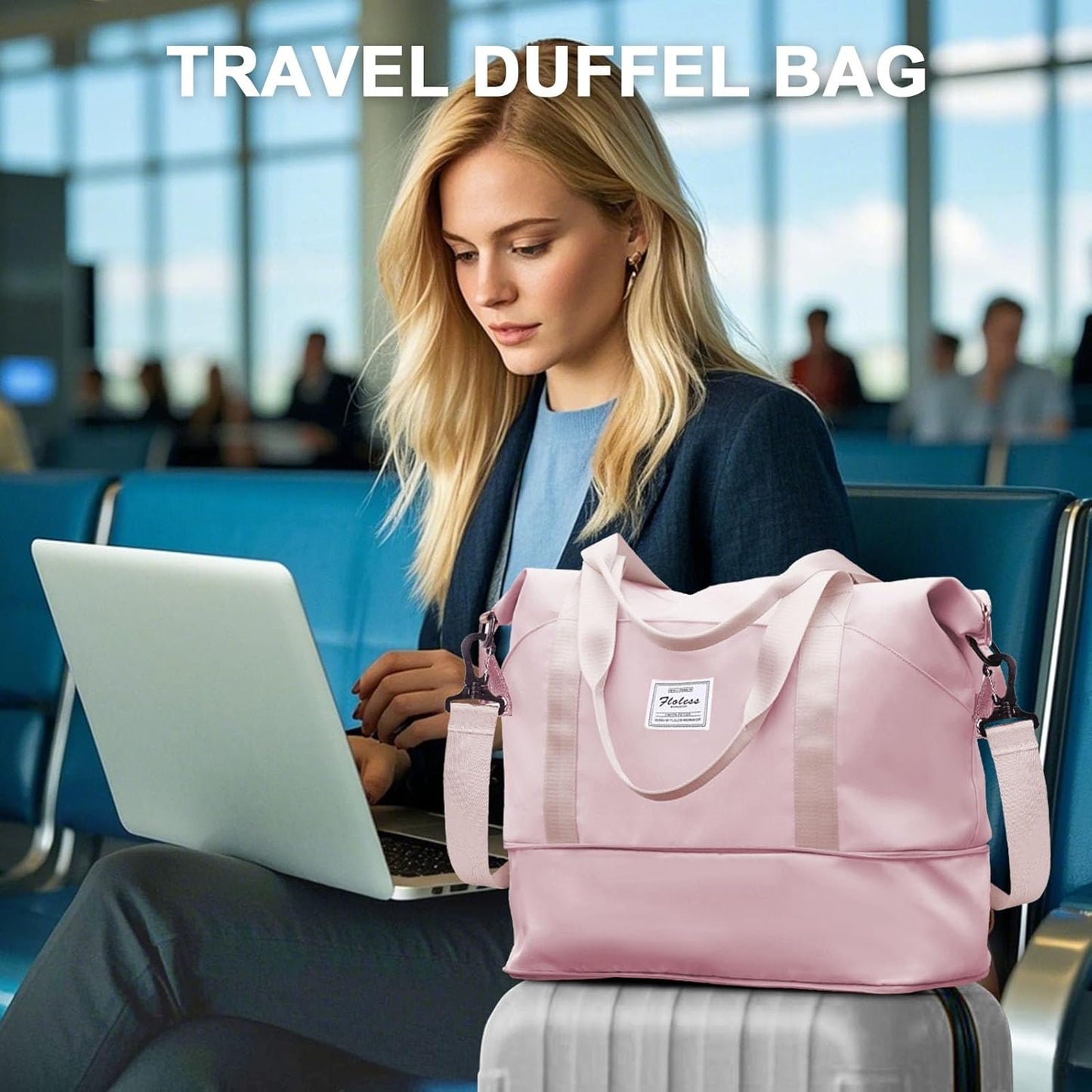 Travel Duffel Bag, Sports Tote Gym Bag, Shoulder Weekender Overnight Bag for Women