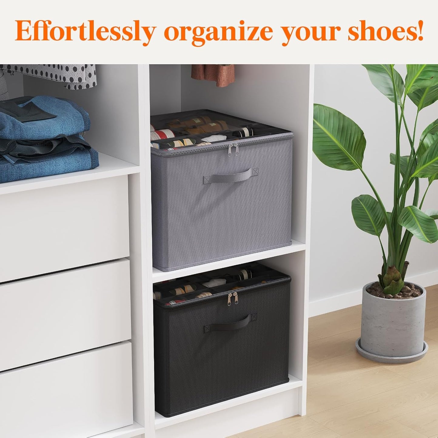 Lifewit Shoe Storage Organizer for Closet, Fits 12-16 Pairs, Large Shoe Box Storage Containers with Clear Cover and Reinforced Handles, Foldable Storage Bins Fit for Boots Heels Sneakers, 1 Pack Black