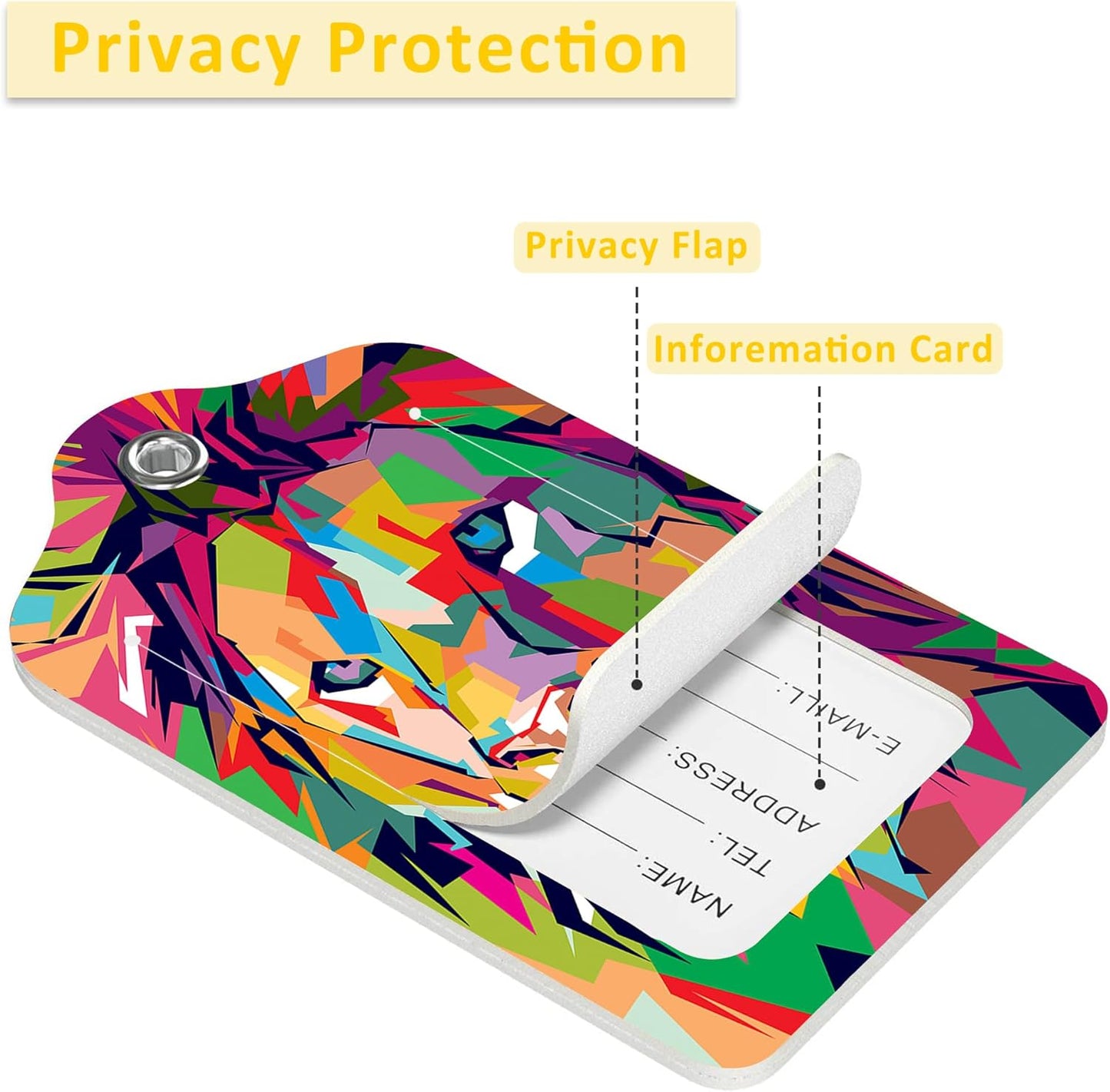 2 Pack Colorful Lion Luggage Tag for Suitcases Abstract Creative Lion PU Leather Bag Travel Suitcase ID Identifier Baggage Tags for Women Men Travel