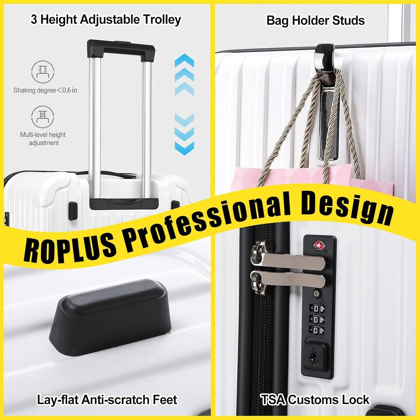 Extra Large Wheels Carry On Luggage Hard Shell Suitcase Top Opening Hardside Frame Travel Luggage with TSA Lock (White, 21-Inch)