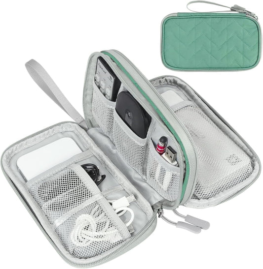 FYY Electronic Organizer, Travel Cable Organizer Bag Pouch Electronic Accessories Carry Case Portable Waterproof Double Layers All-in-One Storage Bag for Cable, Cord, Charger, Phone,-Pattern Green(M)