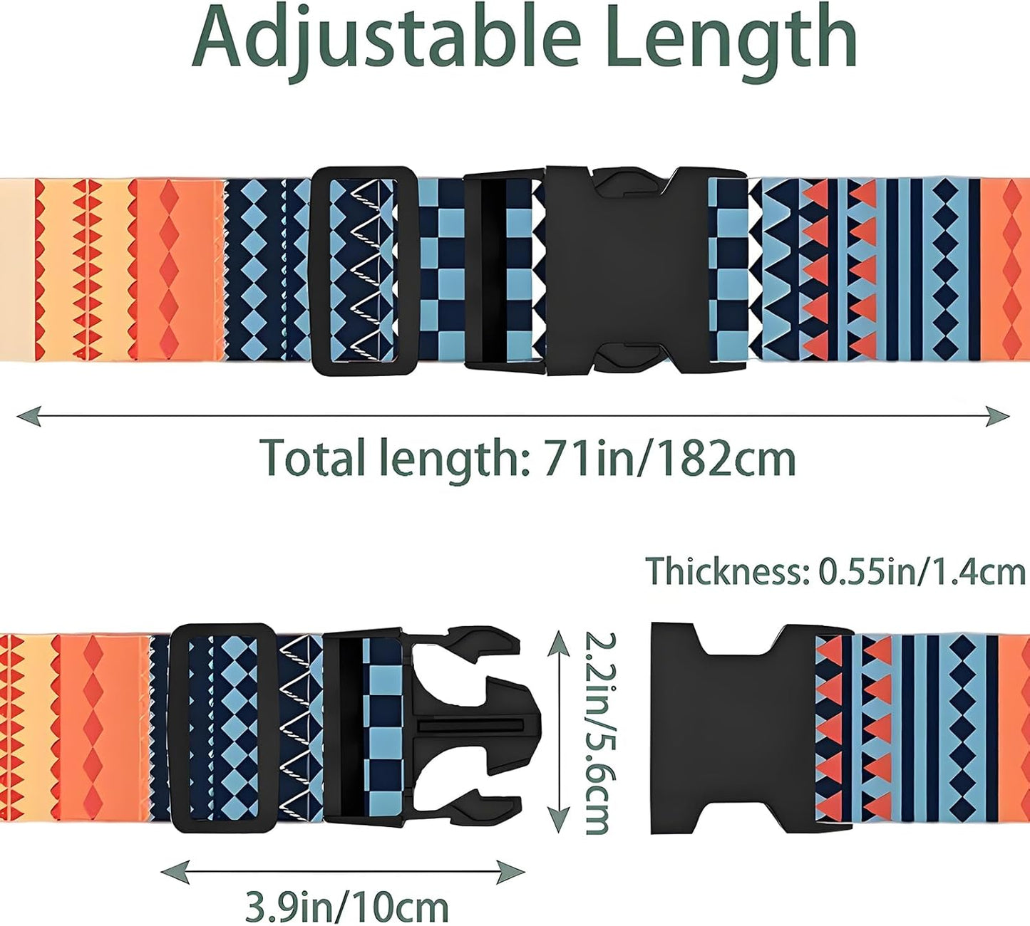 Bohemia Luggage Straps for Suitcases, Adjustable Luggage Travel Belts to Keep Luggage Security While Travel, Strong Polyester Fabric, Easy-to-Recognize Stylish Design Travel Accessories, 2 Pack