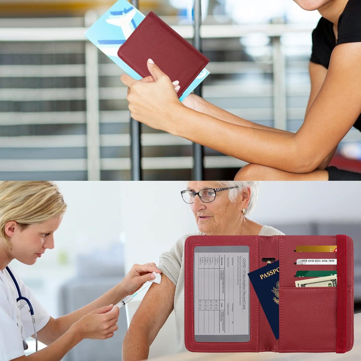 ZOPPEN Passport Holder Wallet, Passport Cover Travel Wallet Women Travel Essentials Accessories Document Organizer Travel Must Haves Rfid Blocking Cover Case for Women and Men, Wine