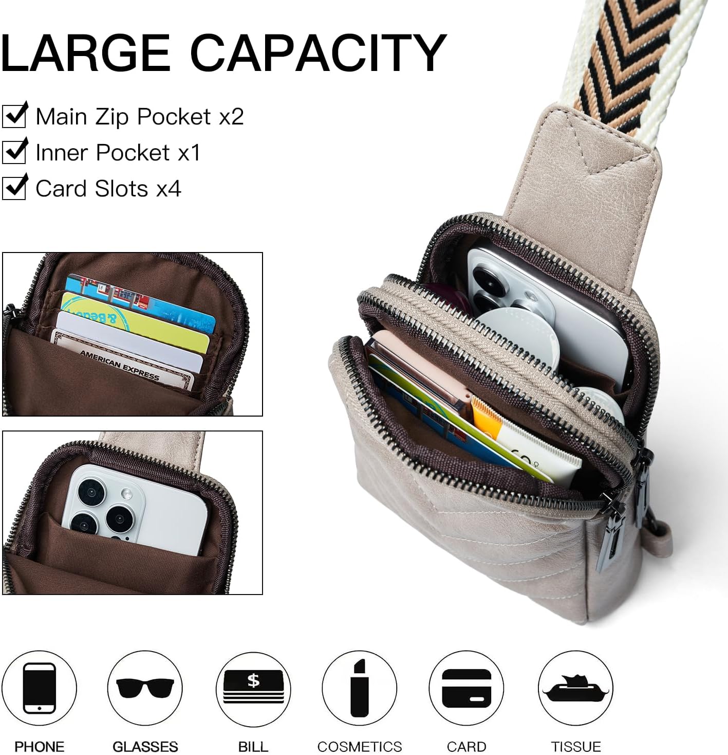 7L Sling Bag for Women Men Leather Small Sling Backpack Daypack Anti Theft Fanny Pack Crossbody Purse Travel