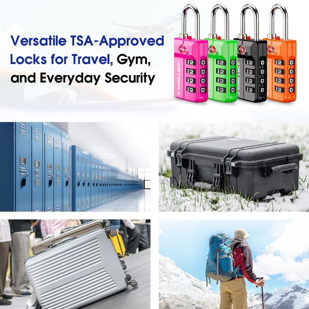 SURE LOCK TSA Approved 4-Digit Resettable Combination Luggage Locks wi ...