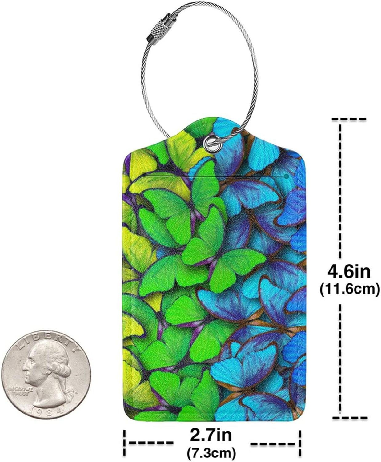 2Pcs Green Blue Butterfly Luggage Tags for Suitcases for Women Girls, Pretty Leather Suitcases Tag with Stainless Steel Loop Privacy Cover ID Label Travel Bag Tags Luggage Identifiers for Kids Adults