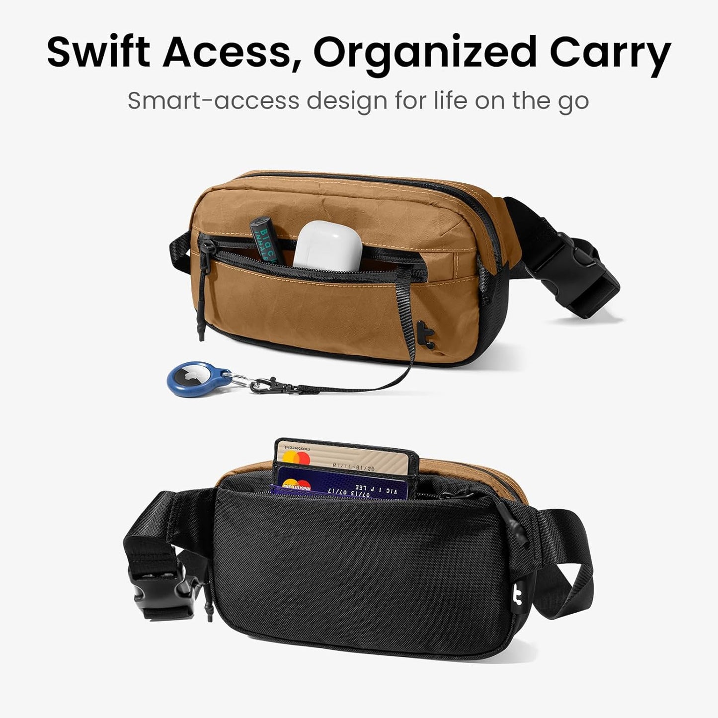 tomtoc 1.5L X-Pac Sling Bag with RFID Blocking, Crossbody Bag Minimalist Chest Shoulder Pack for Men/Women, Water-resistant Lightweight Casual Funny Pack for Travel, Daily Commute