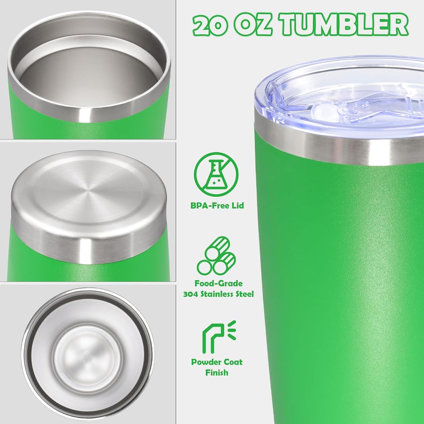 20oz Tumbler Bulk Stainless Steel Tumbler Cup with Lid Vacuum Insulated Double Wall Travel Mug, Durable Powder Coated Travel Coffee Tumbler Mug for Hot & Cold Drinks, Green,12 Pack
