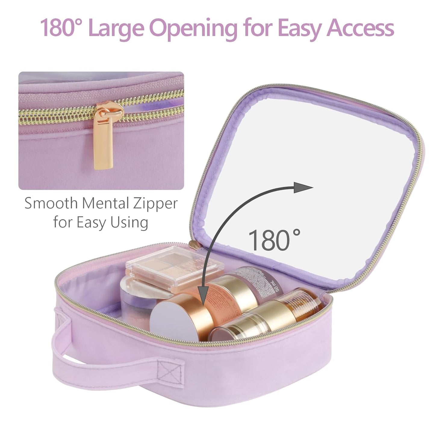 PACKISM Clear Makeup Bag - 2 Pack TSA Approved Toiletry Bag with Handle and 180° Large Opening, Sturdy Clear Toiletry Bag Fit Carry-on Travel Essential, Travel Bags for Toiletries, Purple