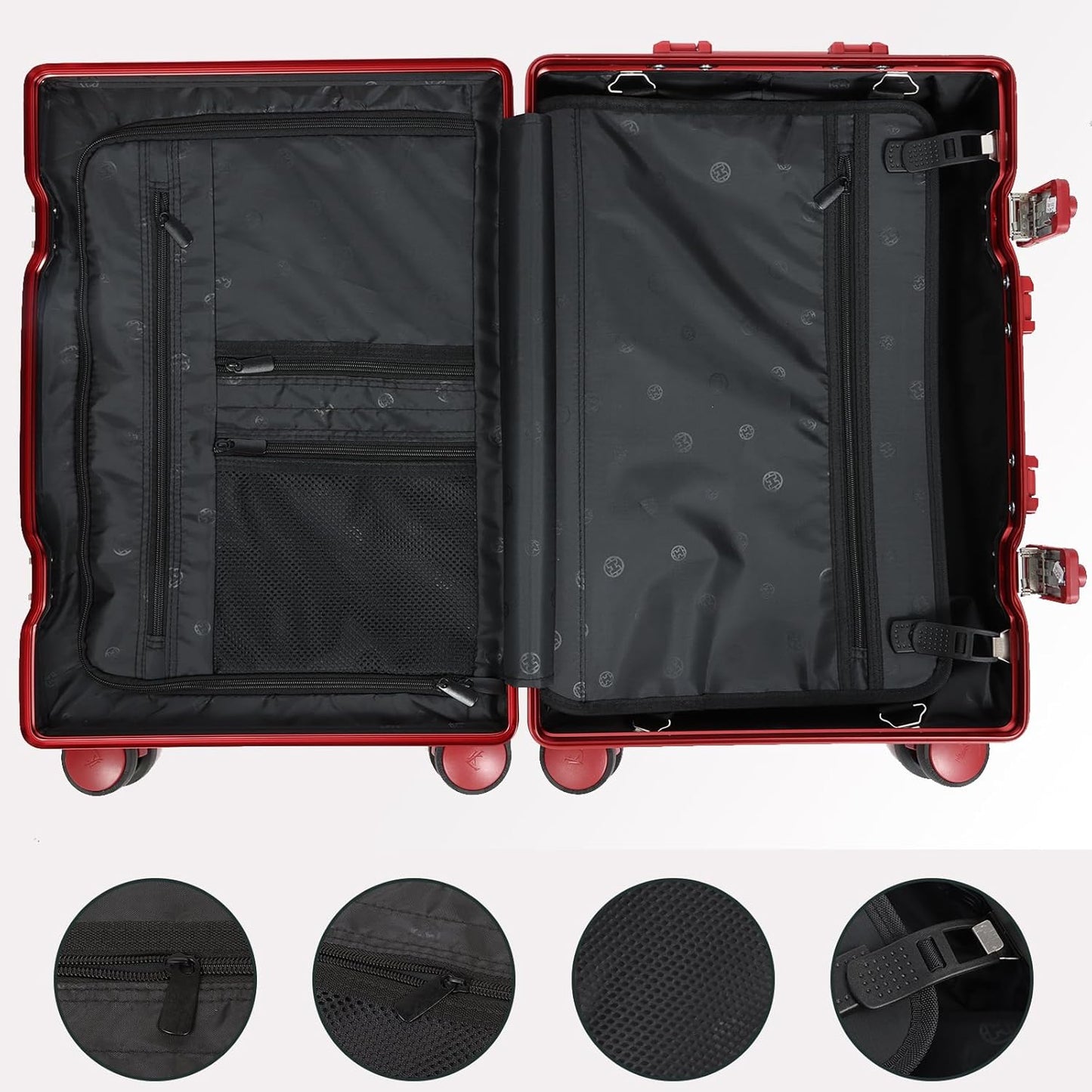 All Aluminum Carry On Luggage，Cut from Whole Aluminum Sheet，22x14x9 Airline Approved ，（3rd Generation，Premium All metal zipperless suitcase ） (red, 20inch)