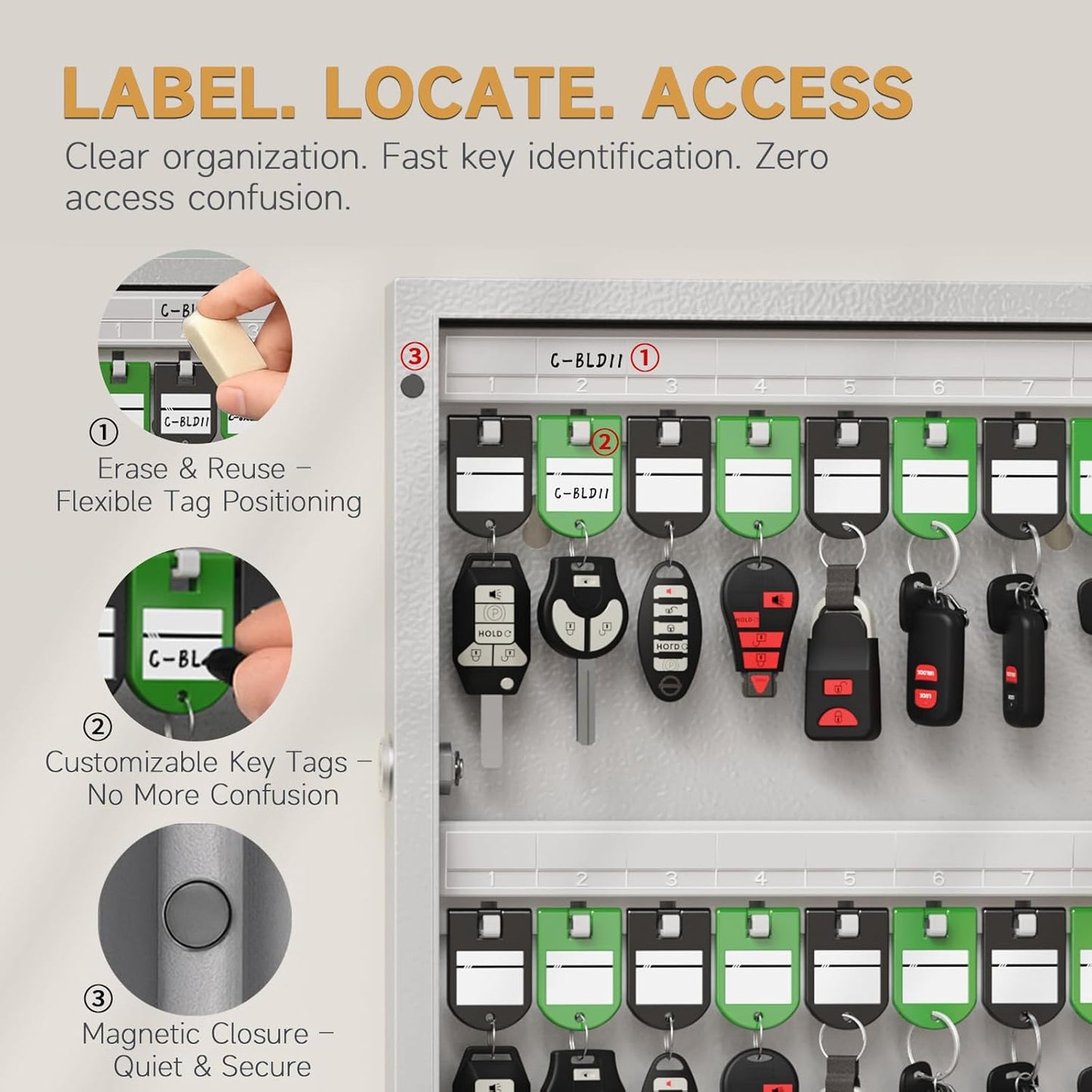192 Key Cabinet Organizer,Metal Key Lock Box Wall Mount use OTP Technology Unlock,Fixed Password/Bluetooth/OTP Share Half-Remote Unlock,Security Lockbox for Key Management Hook & Storage